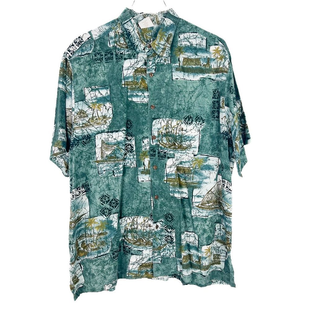 Go Barefoot Hawaiian Shirt Island Ship Short Sleeve Size XL EUC L2393